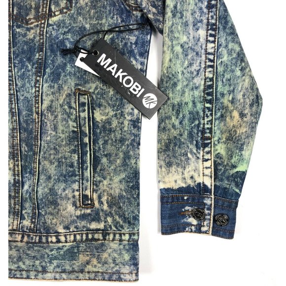 Makobi Acid Wash Mint Distressed Denim Jean Jacket - Picture 2 of 9